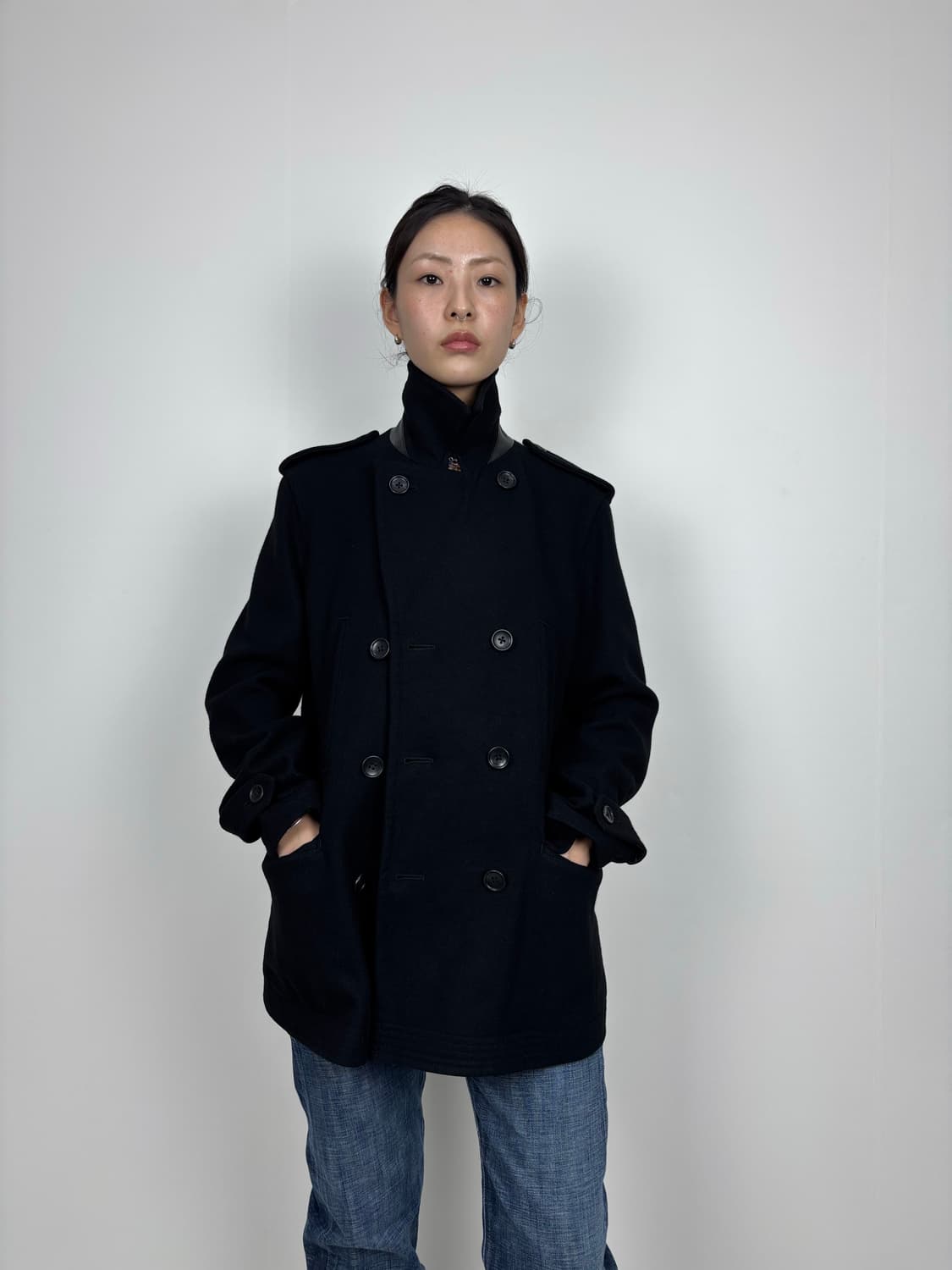 LEATHER TRIM PEACOAT 상품이미지7