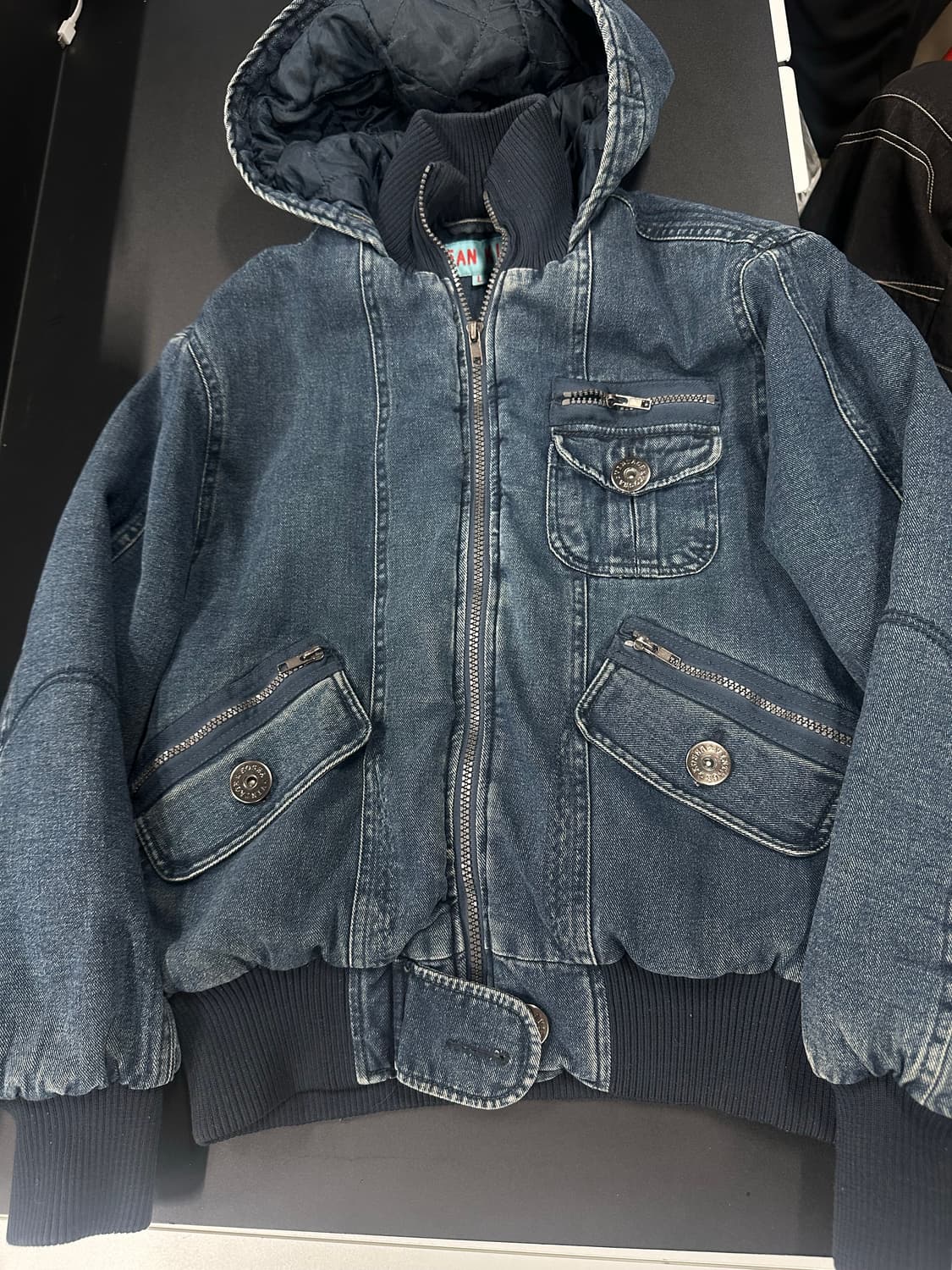 빈티지 JEAN KID 후드 퀄팅 데님 재킷 봄버 상품이미지4