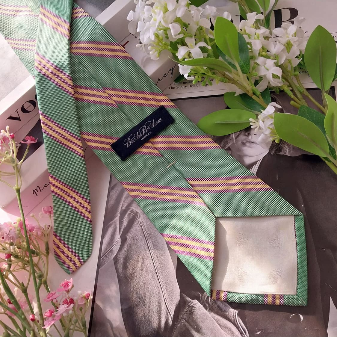 브룩스브라더스 실크 그린 스트라이프 넥타이 9.8cm A등급 K1819
 상품이미지5