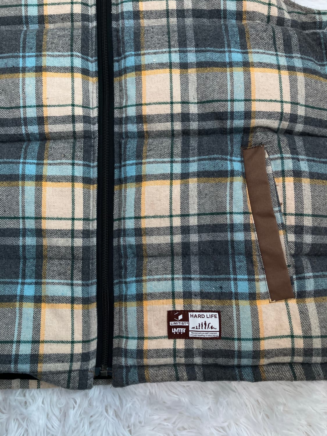 빈티지 스카이 브라운 체크 패딩 조끼 y2k 스트릿 갸루 펑키 일본빈티지 상품이미지4