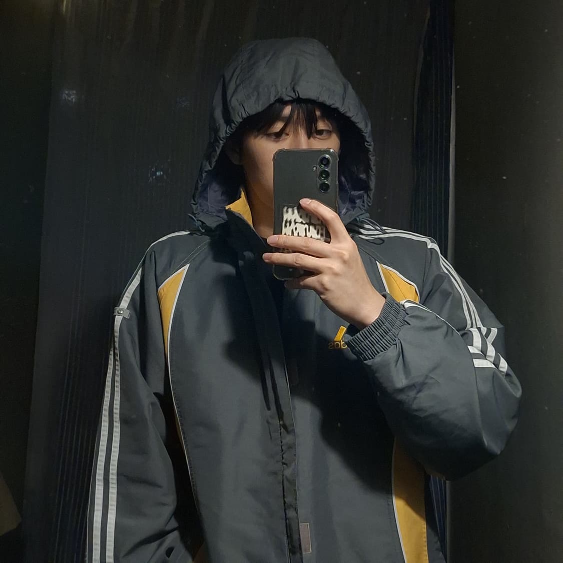 아디다스 태권도 00s 그레이 옐로우 배색 삼선 히든지퍼 바람막이 상품이미지3