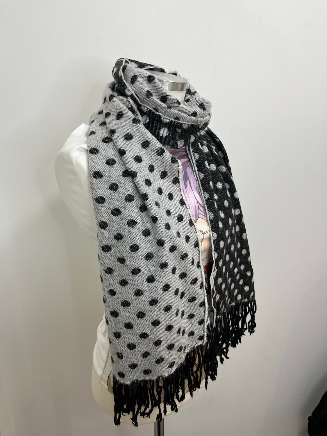 일본 빈티지 모리걸 도트 테슬 머플러 상품이미지5