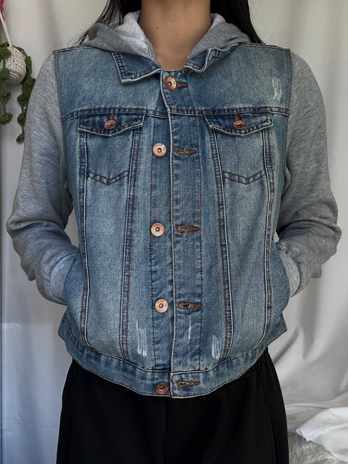 빈티지 후드 레이어드 데님자켓 상품이미지1