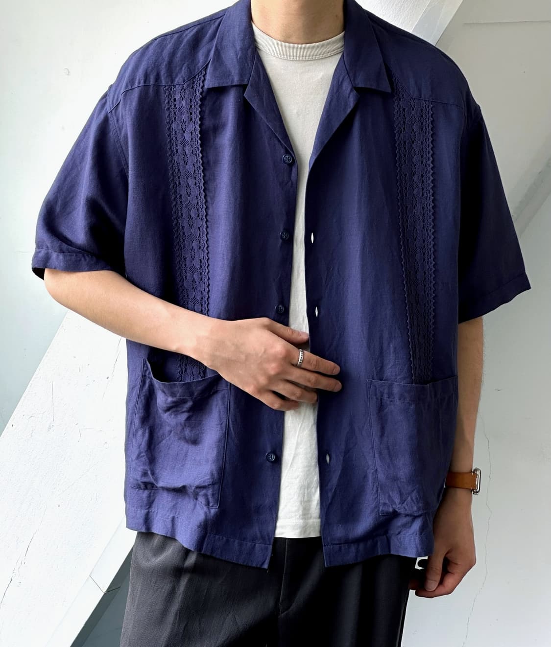 Natural linen rayon guayabera shirt 상품이미지10