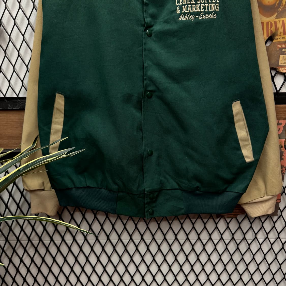 00s USA VINTAGE 코튼 워크 자켓 베이지 배색 딥그린 상품이미지4