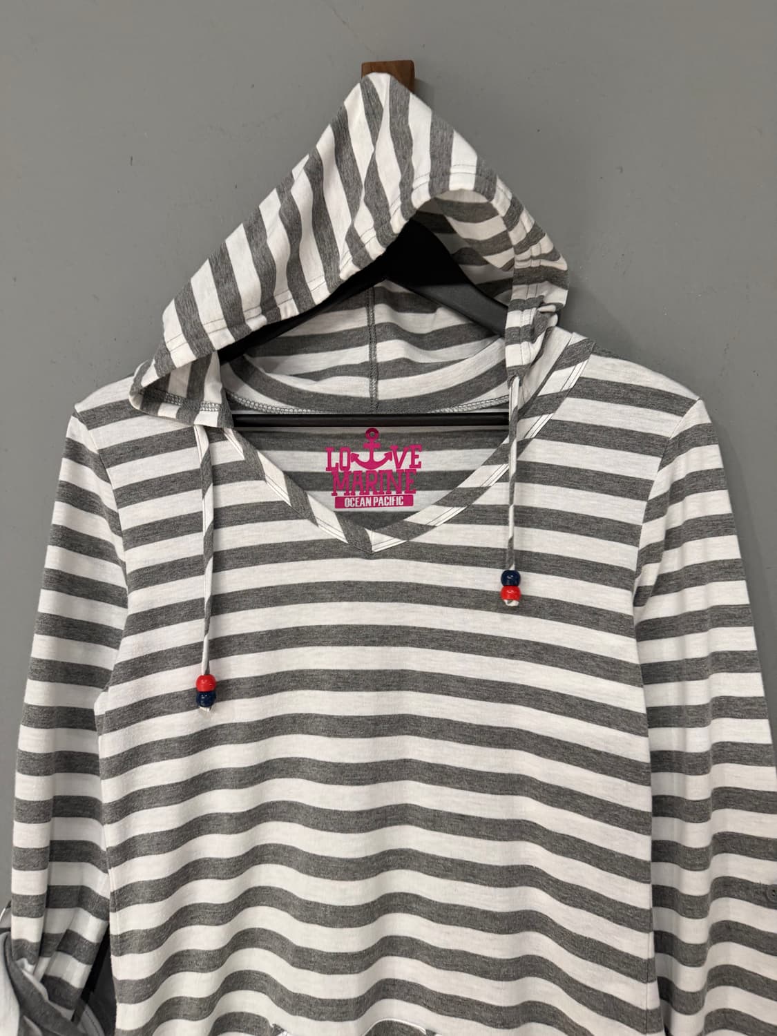 stripe pattern v-neck hood sleeve 상품이미지6