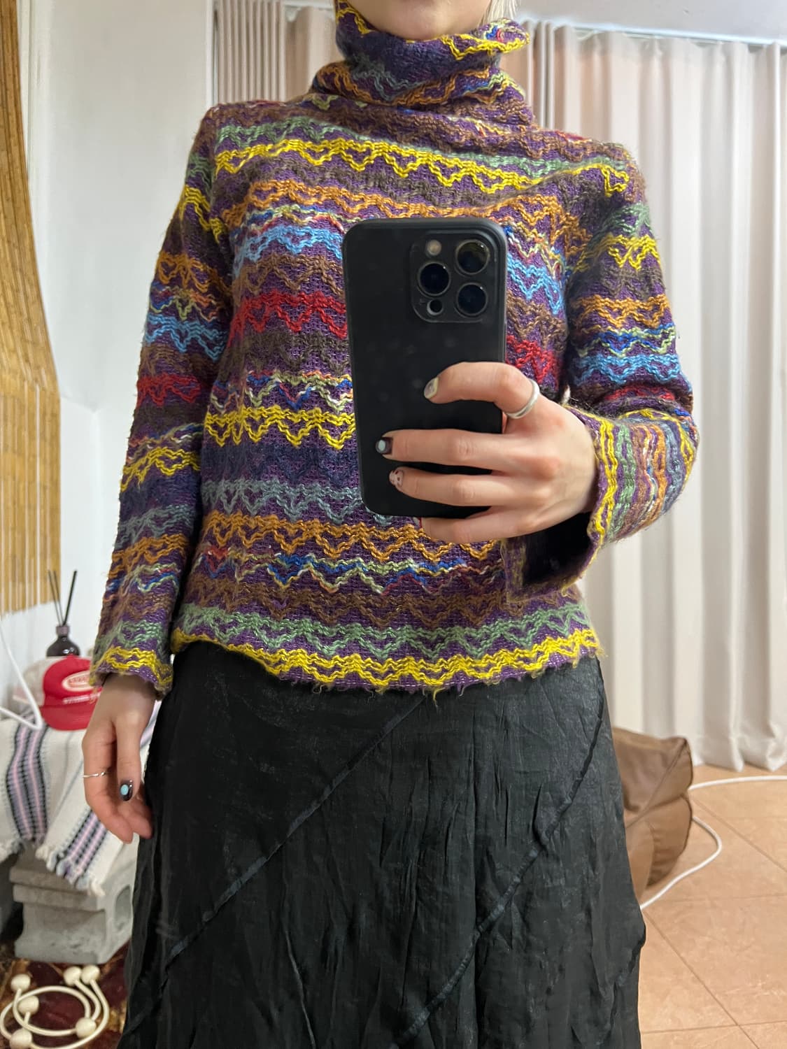 빈티지 여성 스트라이프 목폴라니트 상품이미지1