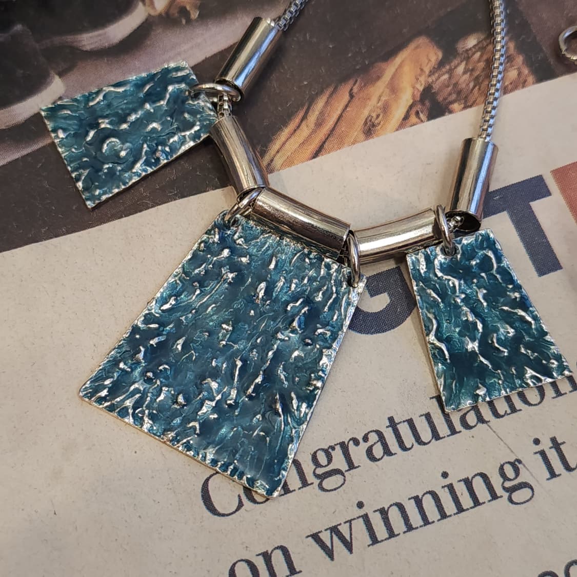 90s 프랑스 빈티지 목걸이 푸른 파도의 속삭임 팬턴트 목걸이 히피스타일 상품이미지3