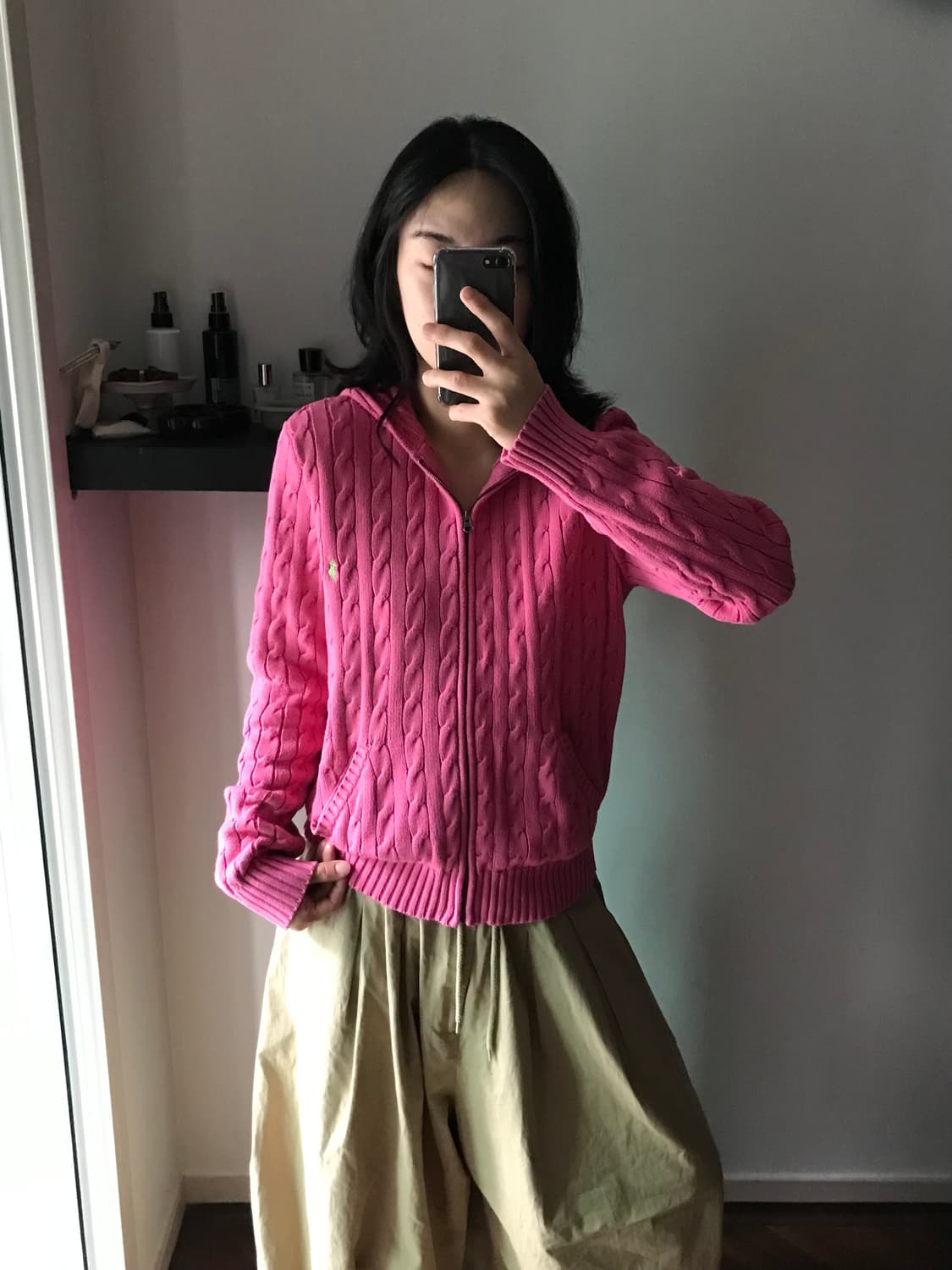 폴로 랄프로렌 포니로고 핑크 케이블 후드 니트집업 상품이미지2