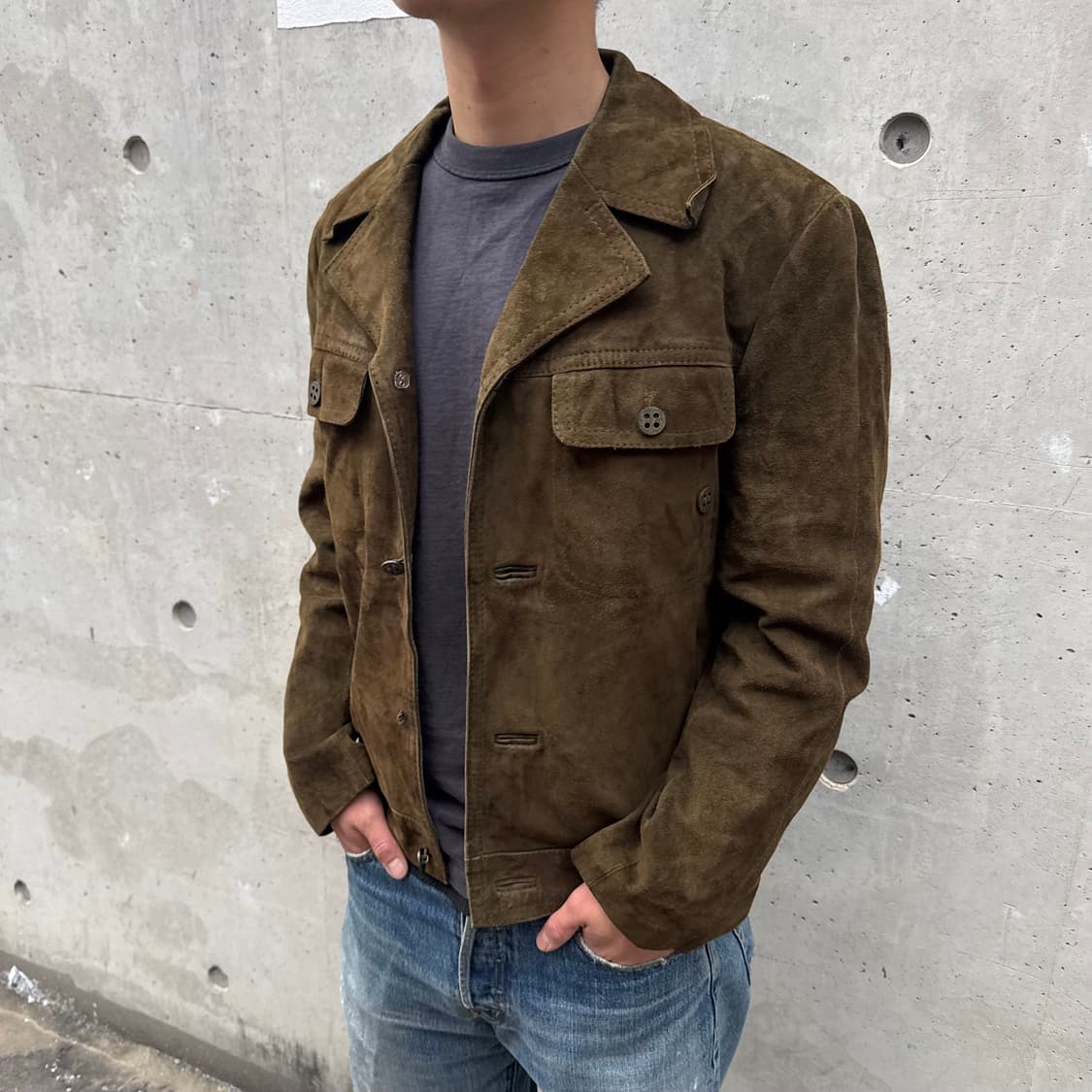 Spieth style 카키 스웨이드 레더자켓 상품이미지1