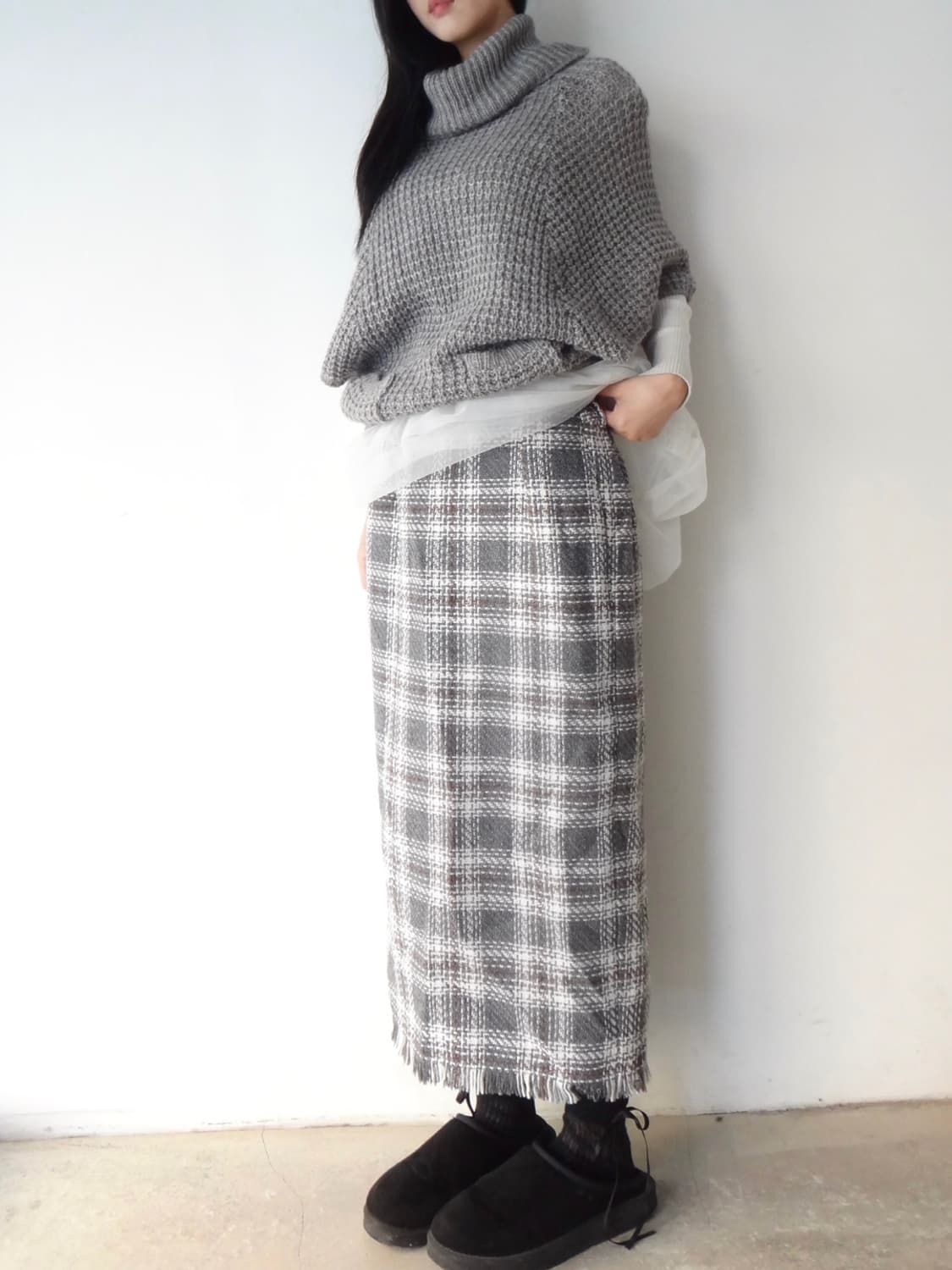 Tartan check tassel skirt / grey 상품이미지2