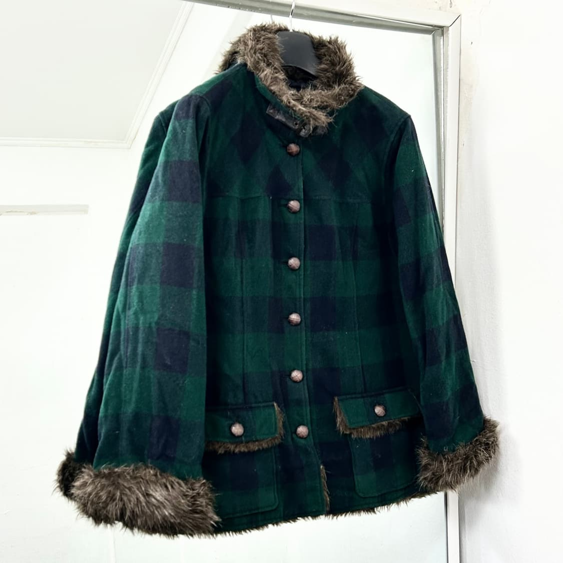 Imana 체크 퍼 자켓 상품이미지4