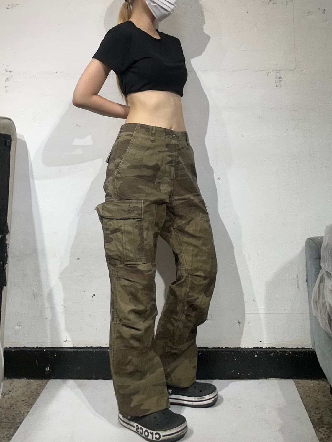 빈티지 밀리터리 베이지 카모 와이드 카고 팬츠 M 상품이미지1