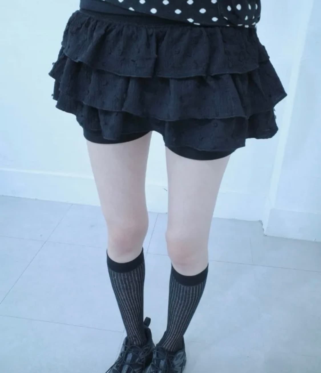 묘랑 레이 도트 캉캉 스커트 블랙 상품이미지1
