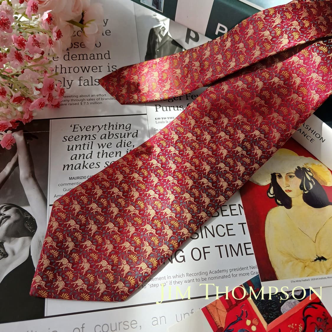 짐톰슨 실크 코끼리 자수 패턴 넥타이 9.7cm S~A+등급 E801
 상품이미지2