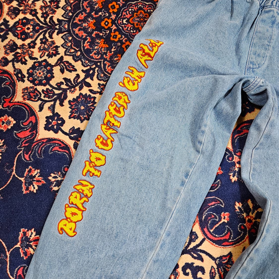 위캔더스 엔젤 레터링 자수 밴딩 데님팬츠 L size 상품이미지4