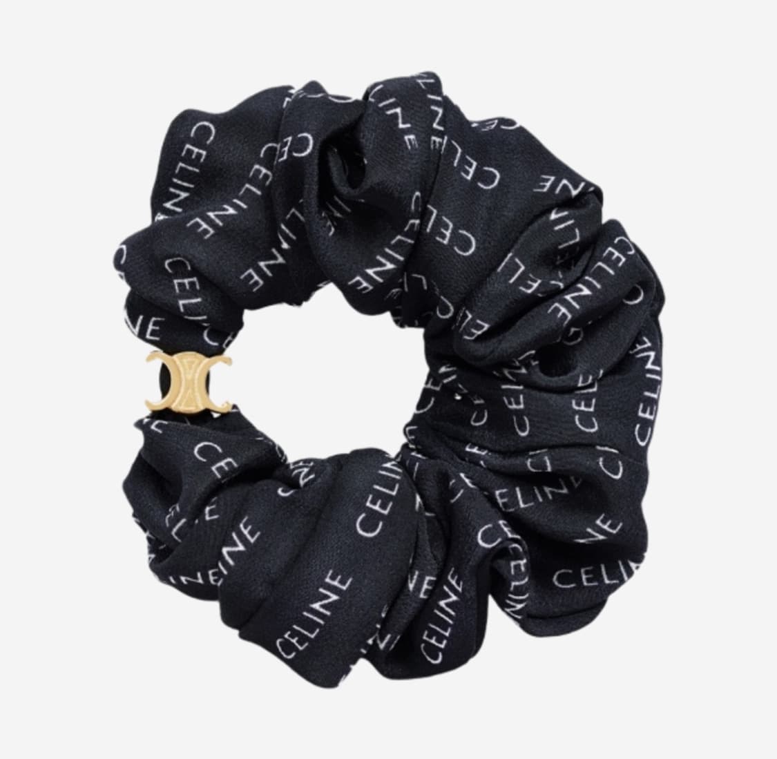 새상품급 셀린느 스크런치 브래스 골드 피니쉬 블랙 실크 헤어밴드 머리띠 상품이미지1