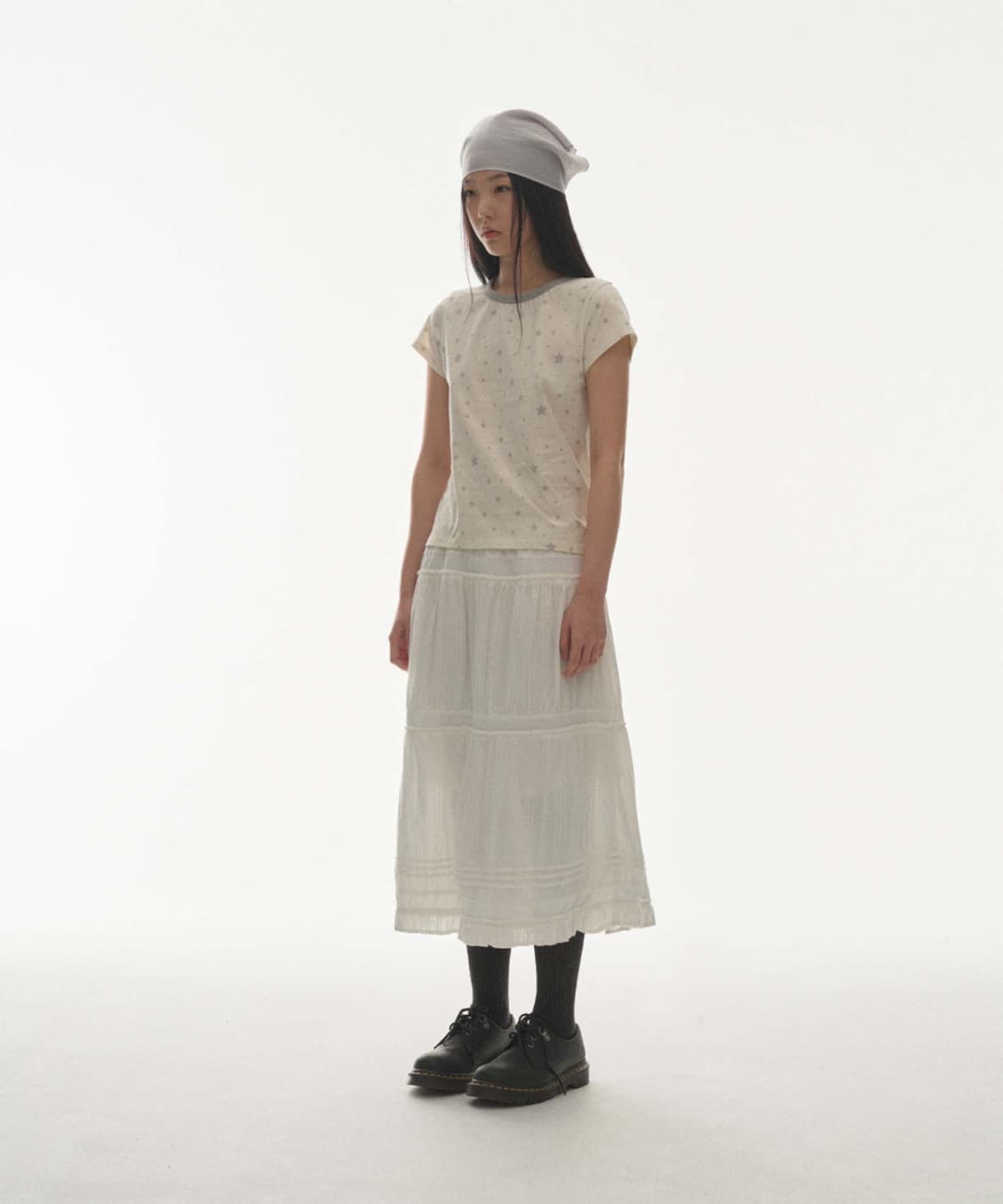 COYSEIO SHIRRING MIDI SKIRT WHITE 상품이미지2