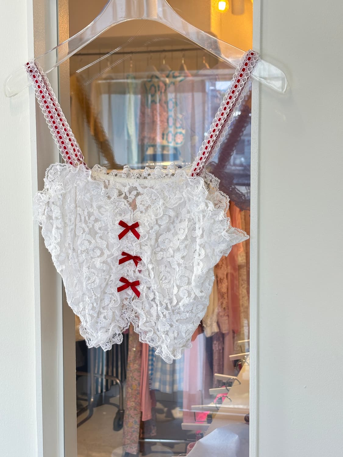 Red ribbon lace lingerie top 상품이미지2