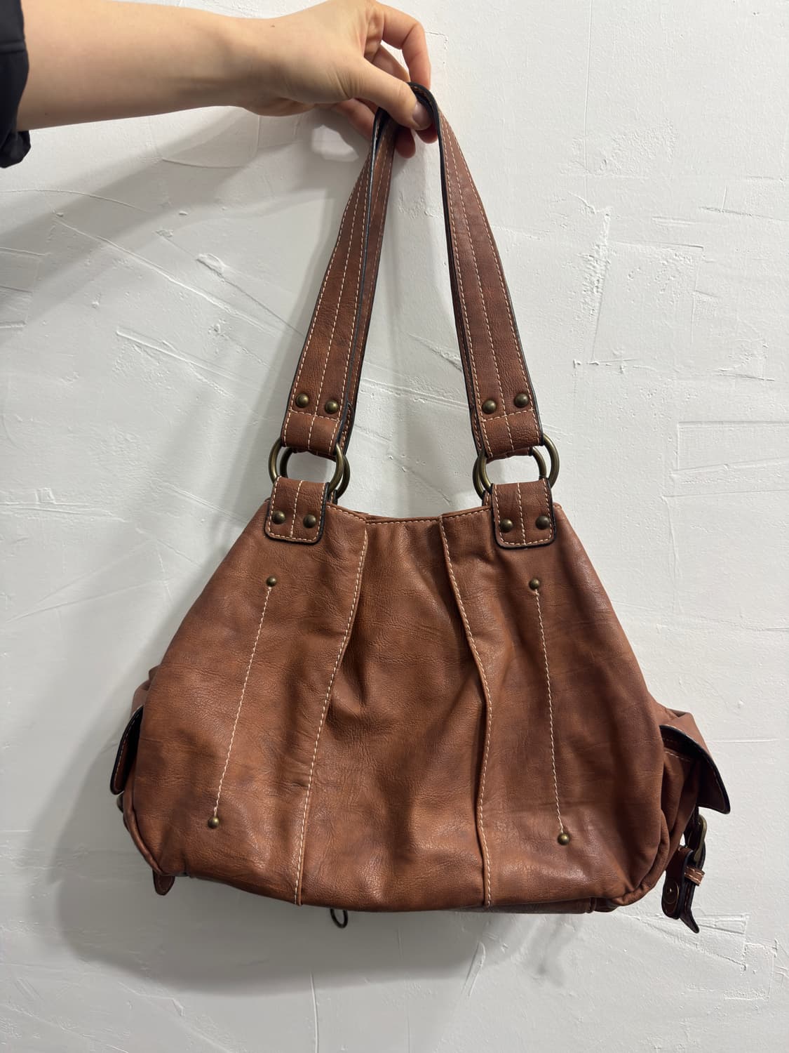 brown leather fringe pocketbag 상품이미지4