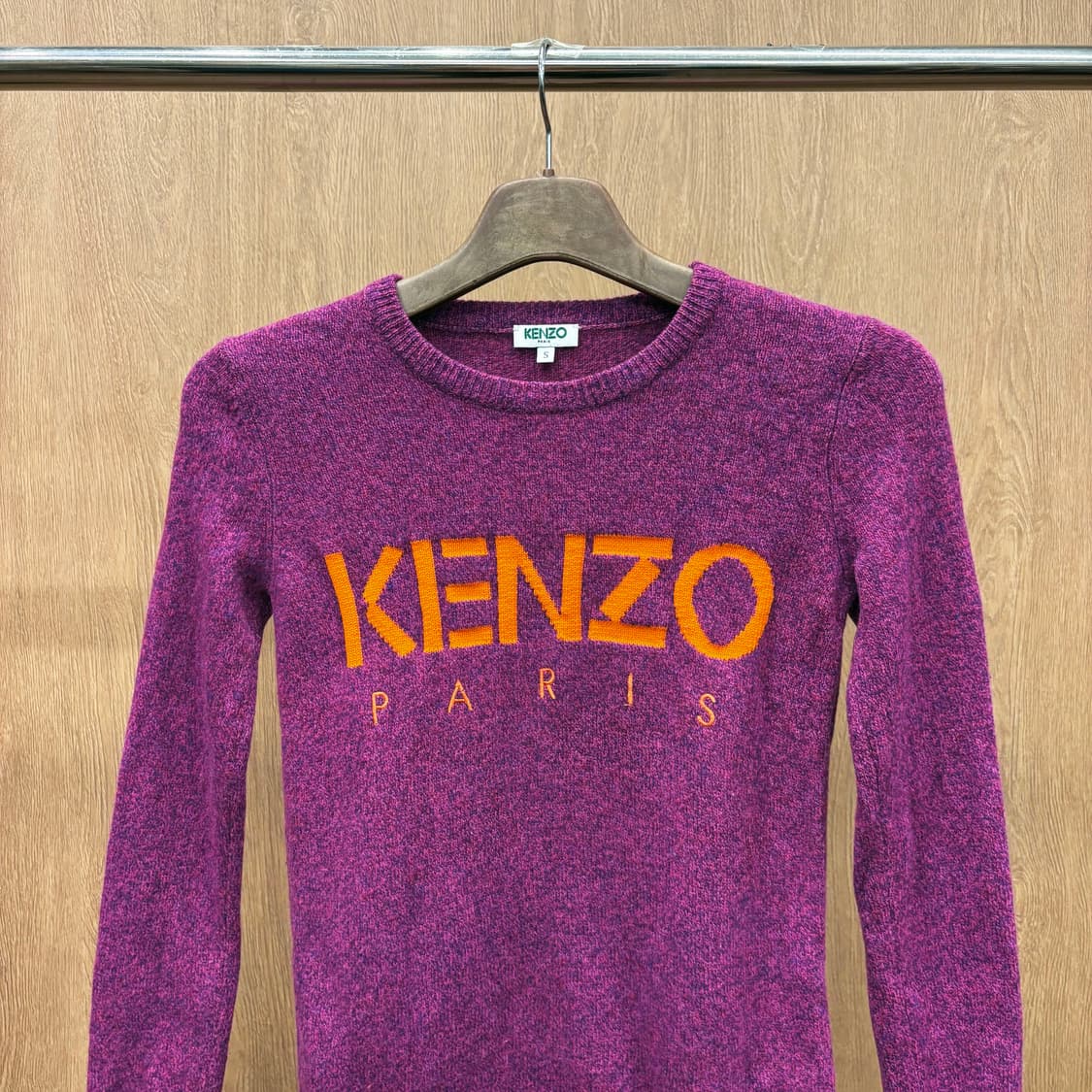 겐조 베이직 라운드넥 긴팔 니트 오렌지 자카드 로고 디테일 멜란지 퍼플 상품이미지4