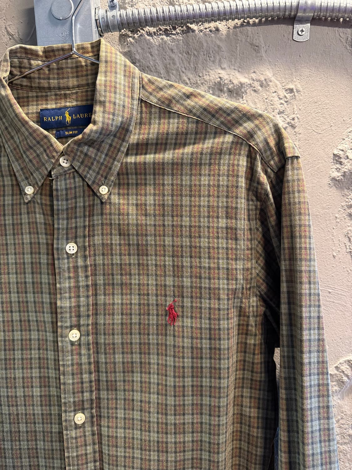 폴로 랄프로렌 슬림핏 체크 셔츠 카키 S 상품이미지3