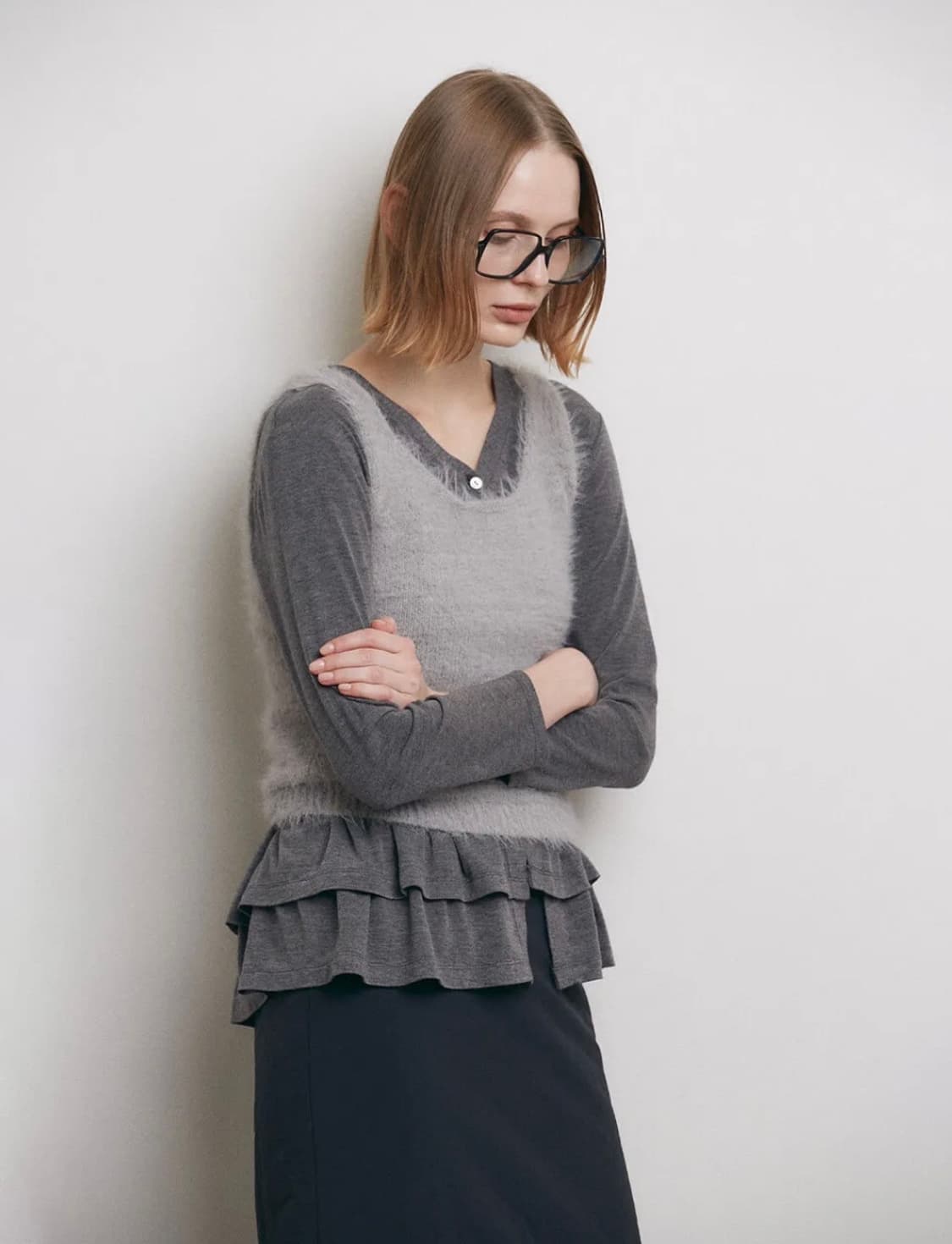 로우타이드 슬리브리스 니트탑 그레이 상품이미지5