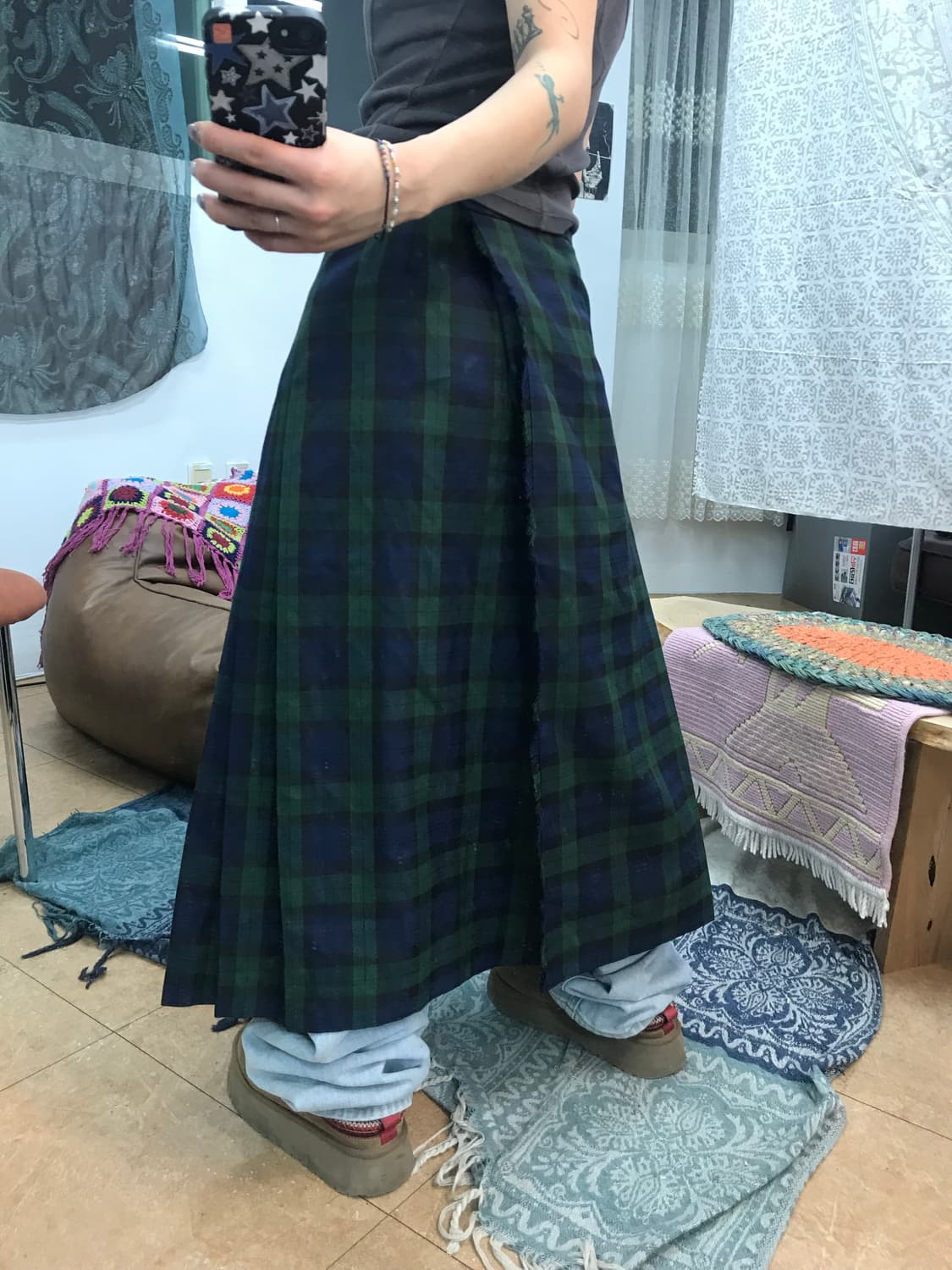 빈티지 여성 체크 벨티드 롱 랩 스커트  상품이미지2