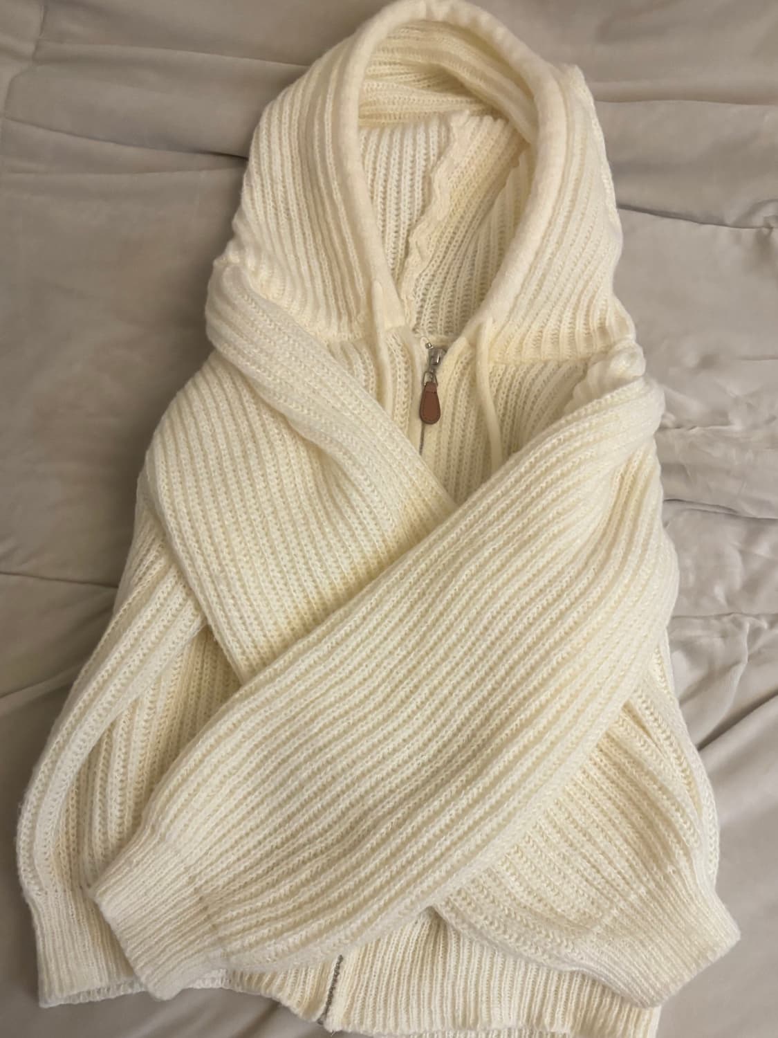 아이보리 니트 후드 집업 상품이미지2