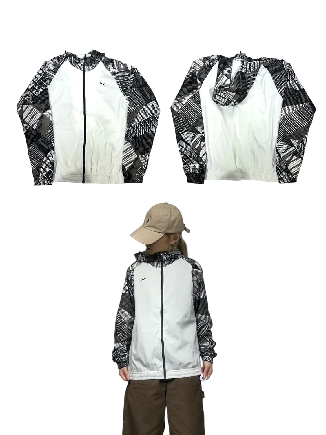 푸마 화이트 배색 후드 트랙탑 져지 L 상품이미지1