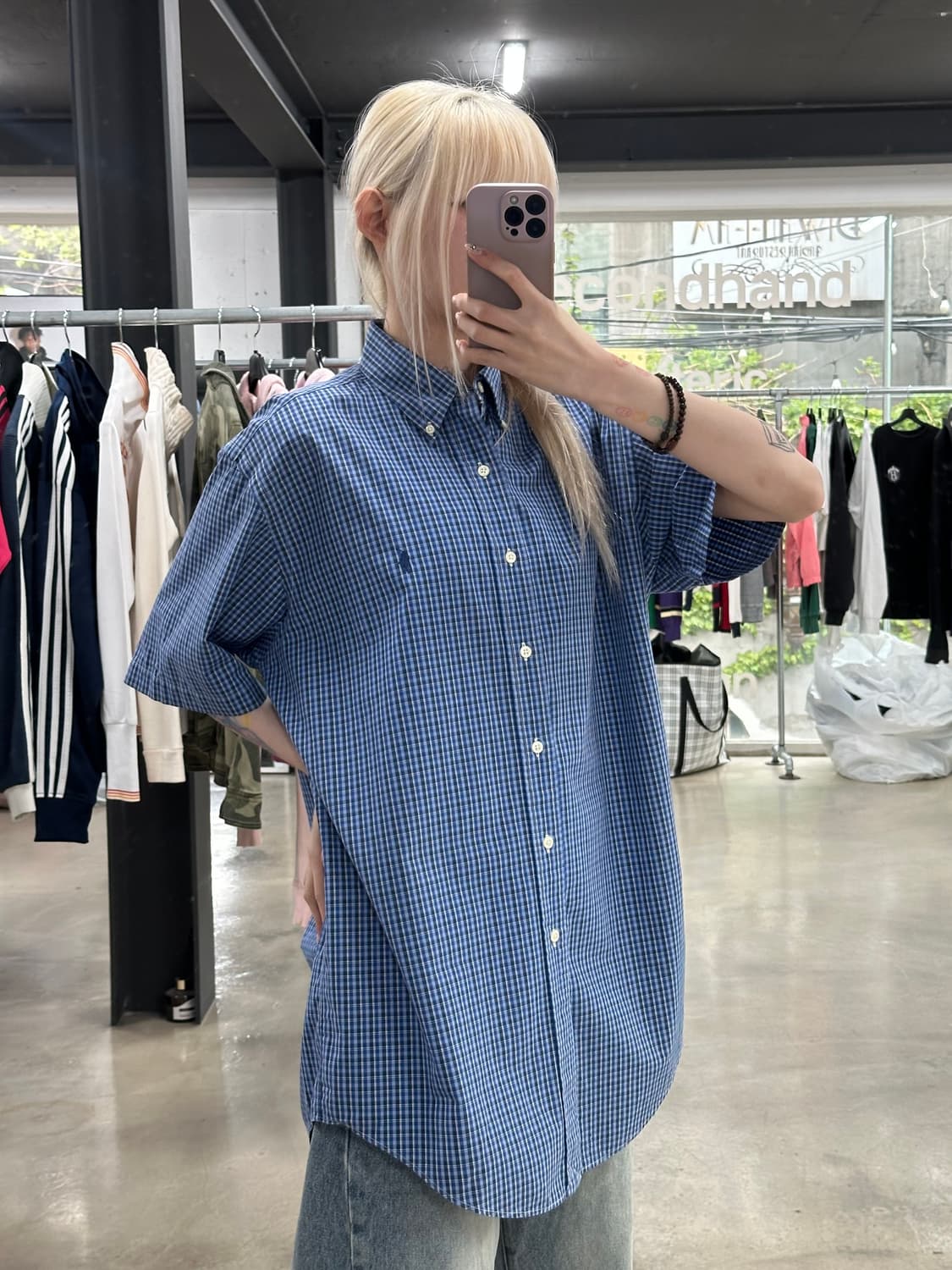 폴로 랄프로렌 블루 마이크로체크 반팔 셔츠 상품이미지2