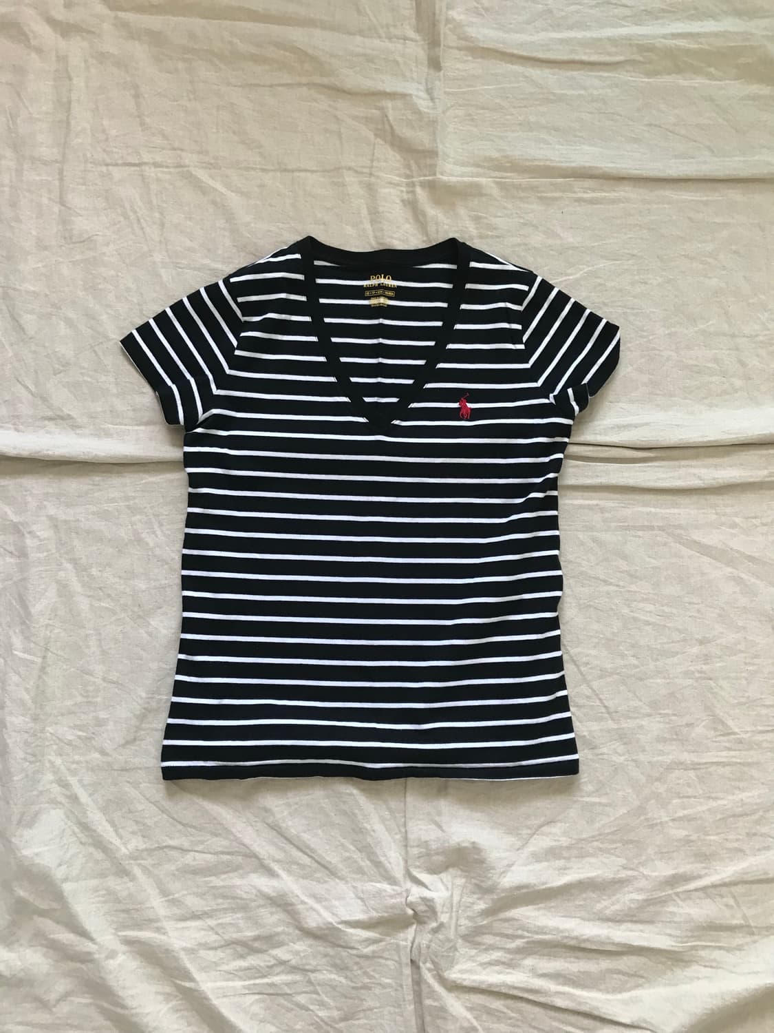 폴로 랄프로렌 포니로고 스트라이프 브이넥 반팔티 상품이미지5