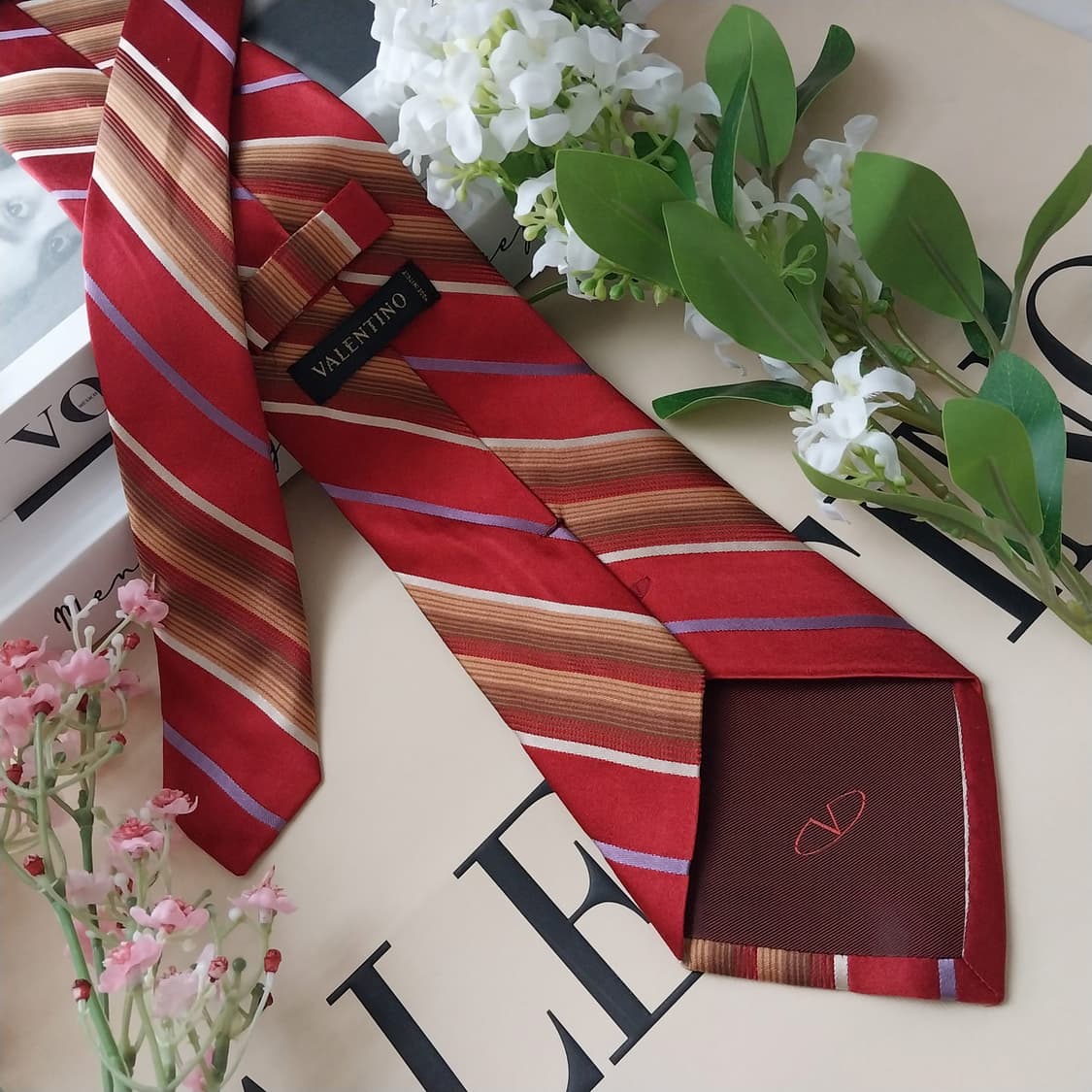 발렌티노 실크 레드 스트라이프 넥타이 9.6cm A등급 K1618
 상품이미지5