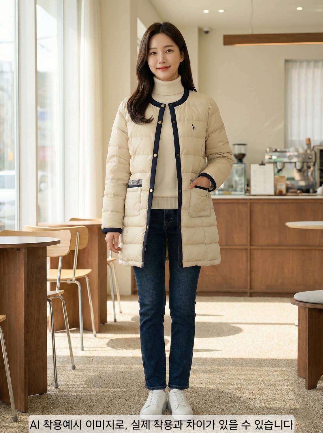 헤지스(HAZZYS) 라운드넥 배색 경량 다운 퀼팅 자켓 상품이미지1