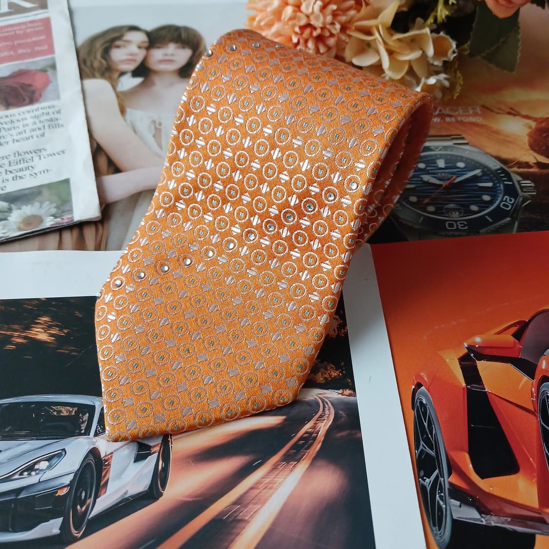 아쿠아스큐텀 오렌지 도트 패턴 넥타이 9.2cm A+등급 A19725
 상품이미지4