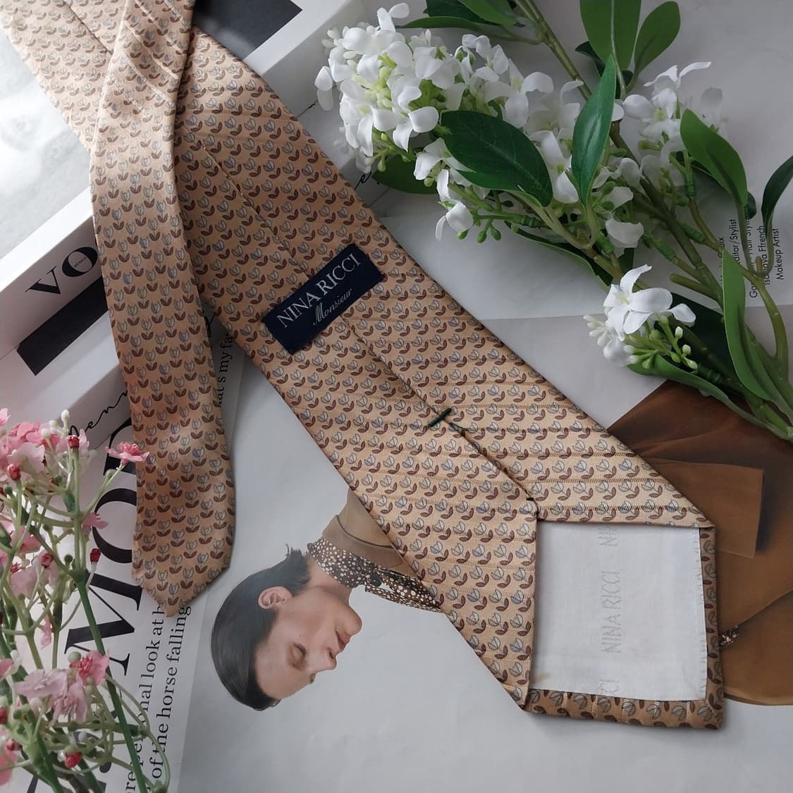 니나리치 실크 브라운 플라워 패턴 넥타이 9.1cm A+등급 K1694
 상품이미지4