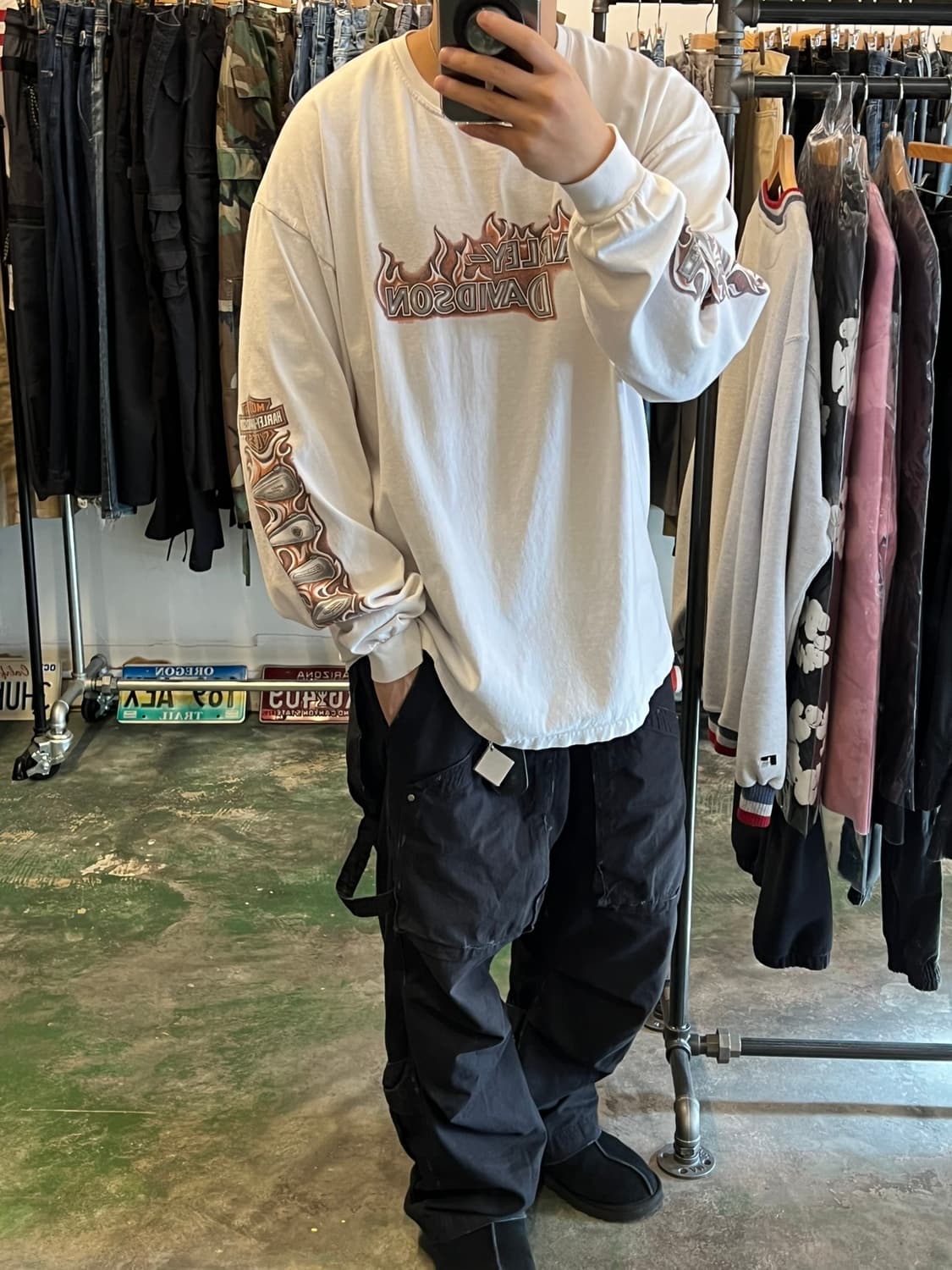 00's [2XL] 할리데이비슨 플레임 롱슬리브 티셔츠 USA MADE 상품이미지2