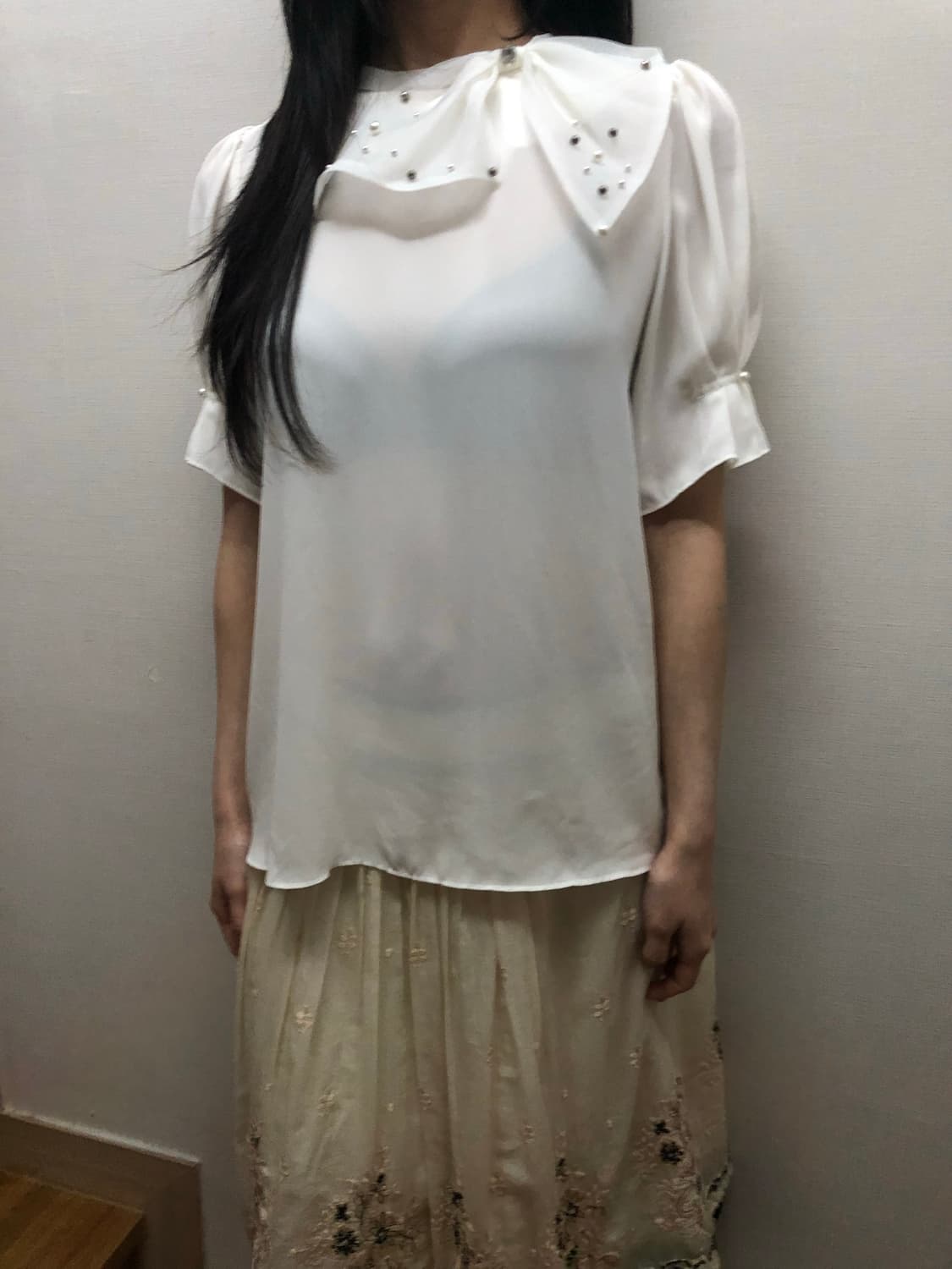 빈티지 화이트 리본 블라우스 상품이미지3