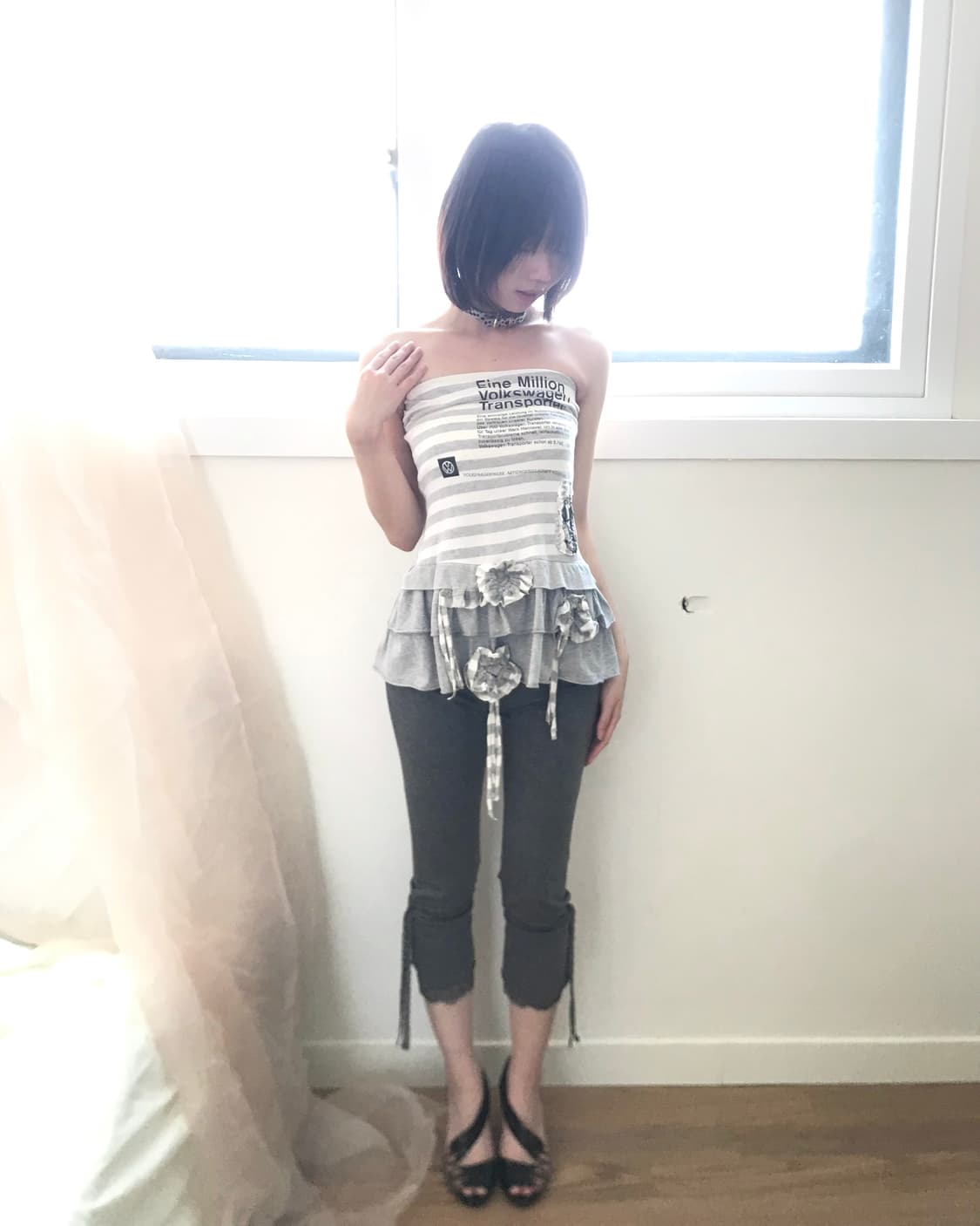 Charcoal tulip lace layered leggings 상품이미지5
