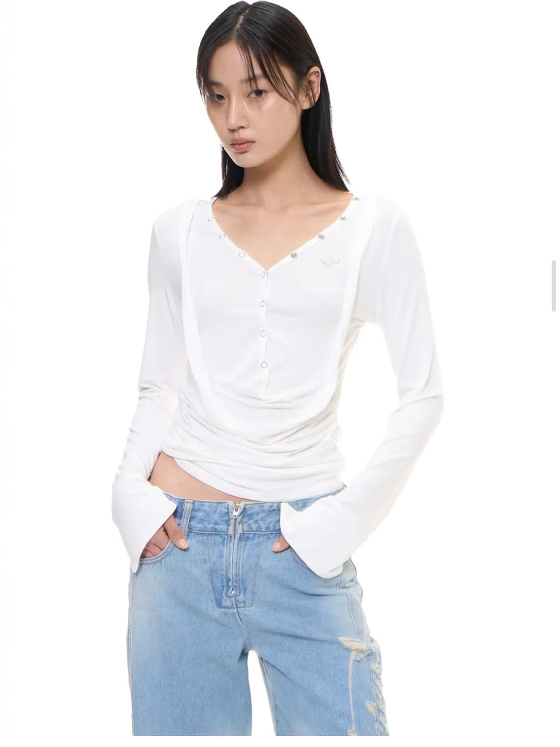 2000아카이브스 드레이프 헨리 탑 화이트  상품이미지1