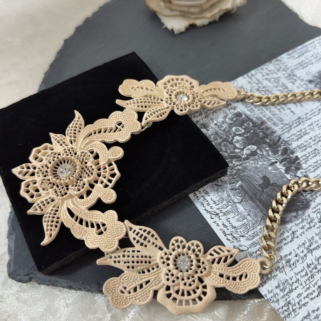 빈티지 미국 레이스 플라워 쿠바체인 목걸이 상품이미지3