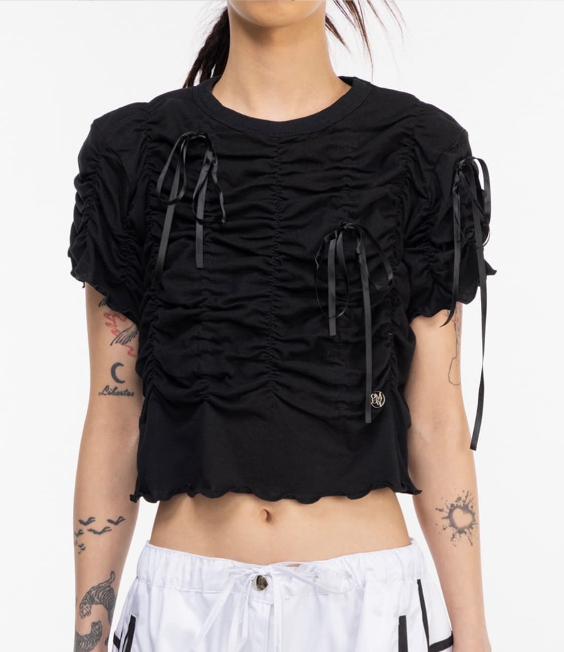 김미더영 리본 셔링 탑 G_RIBBON SHIRRING TOP / 블랙 상품이미지1