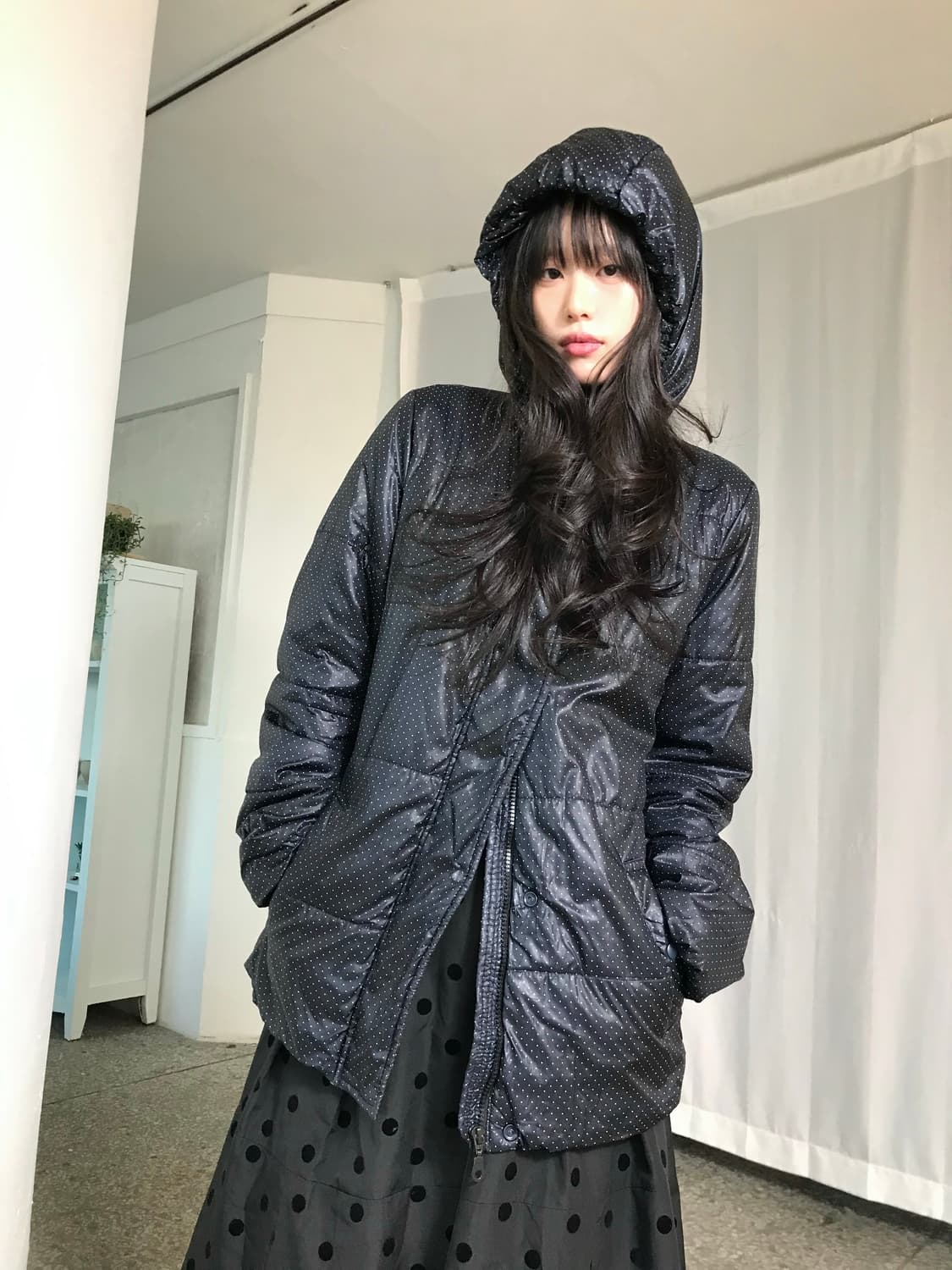 블랙 도트 패딩자켓 상품이미지5