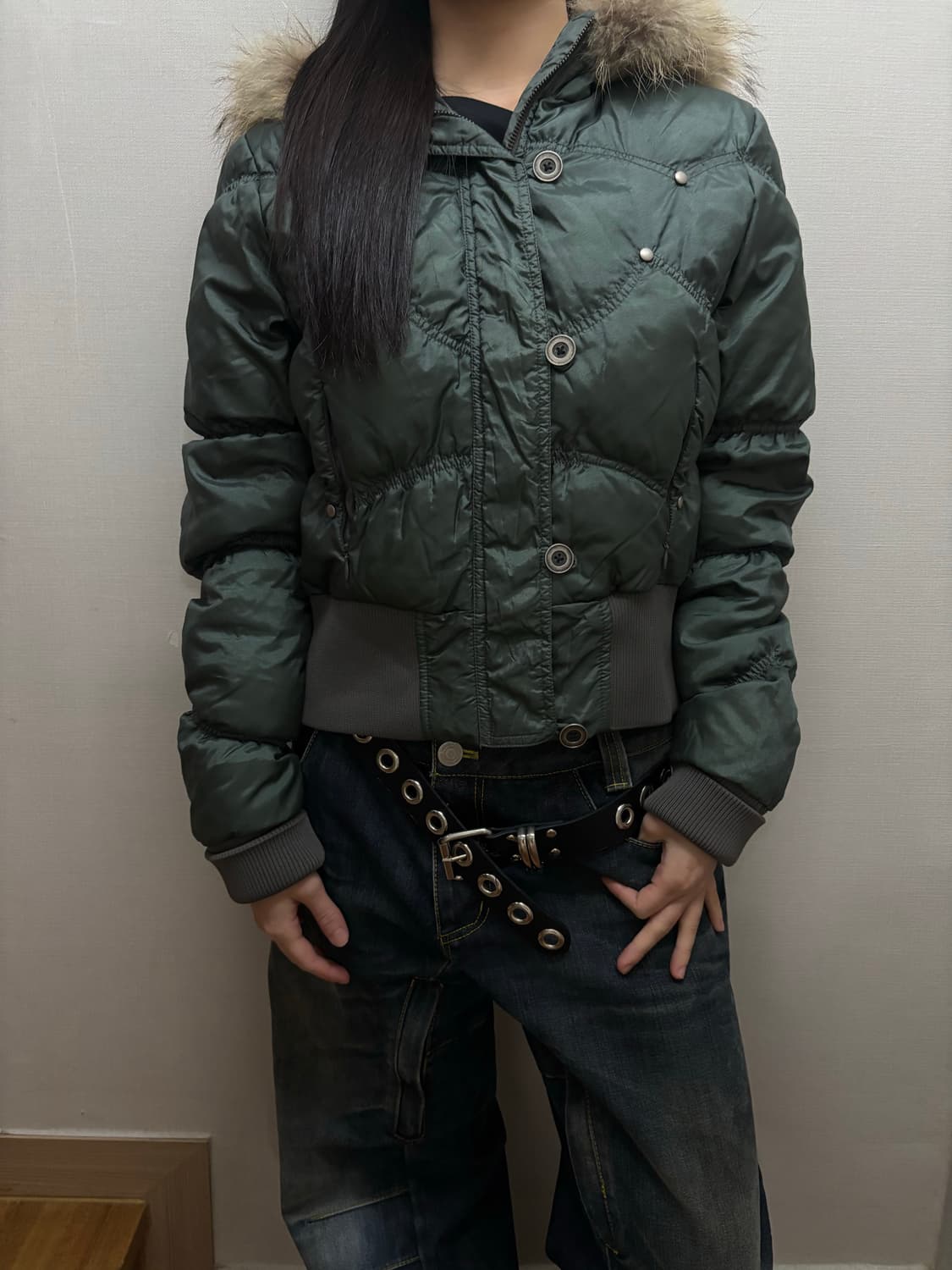 빈티지 청록 펑크 패딩 점퍼 상품이미지1