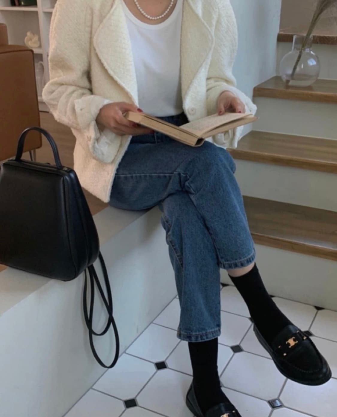 위어Ouir 노카라 트위드자켓 아이보리 상품이미지4