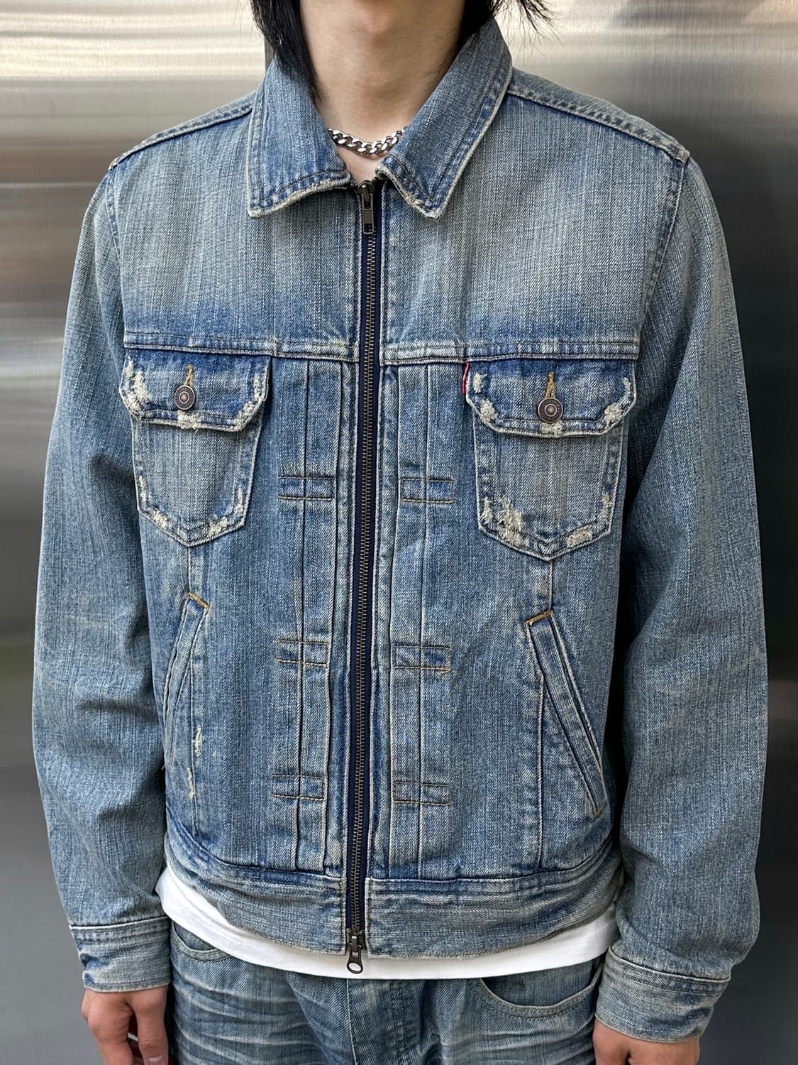 리바이스 투웨이 디스크레스드 데님 집업 자켓 상품이미지1