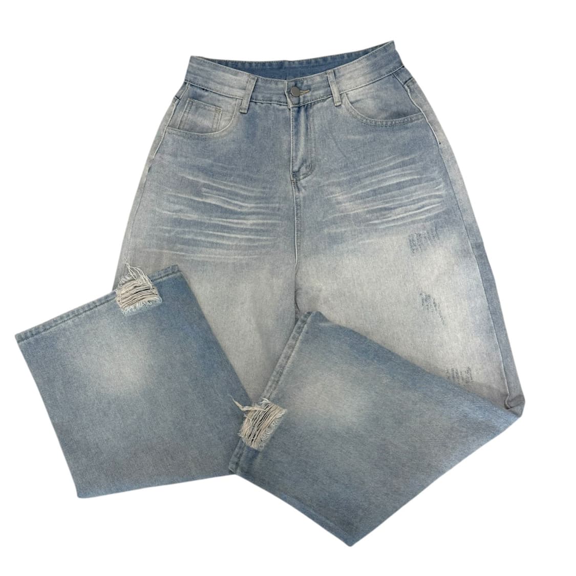 데미지 빈티지 크림워싱 데님 팬츠  상품이미지5