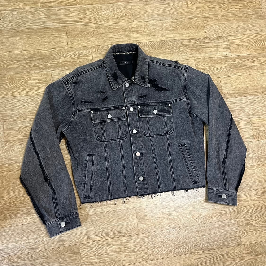 커스텀) 바스틱 클린 로우 컷 넥 집 데님 자켓 블랙 청자켓 상품이미지1