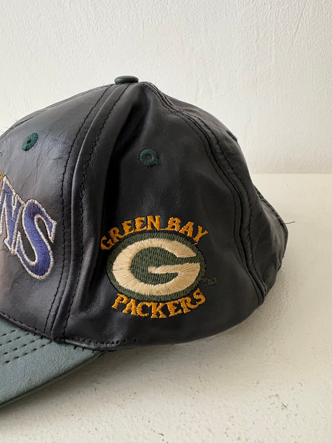 90's NFL Green Bay Pakers Leather cap 상품이미지3