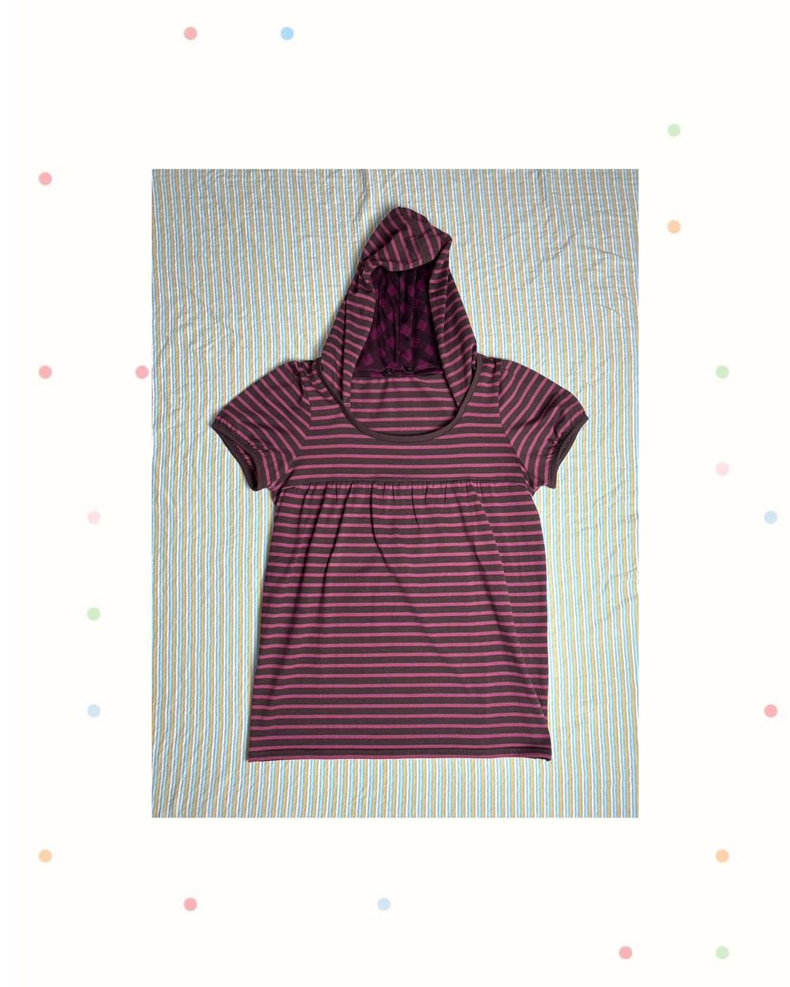 핑크브라운 스트라이프 후드 티셔츠 상품이미지1